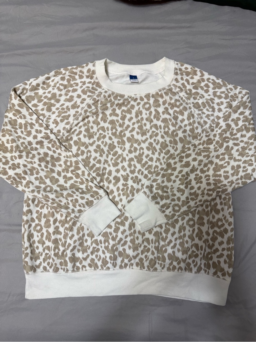 Old Navy Leopard Crewneck Sweater - Cream and Tan